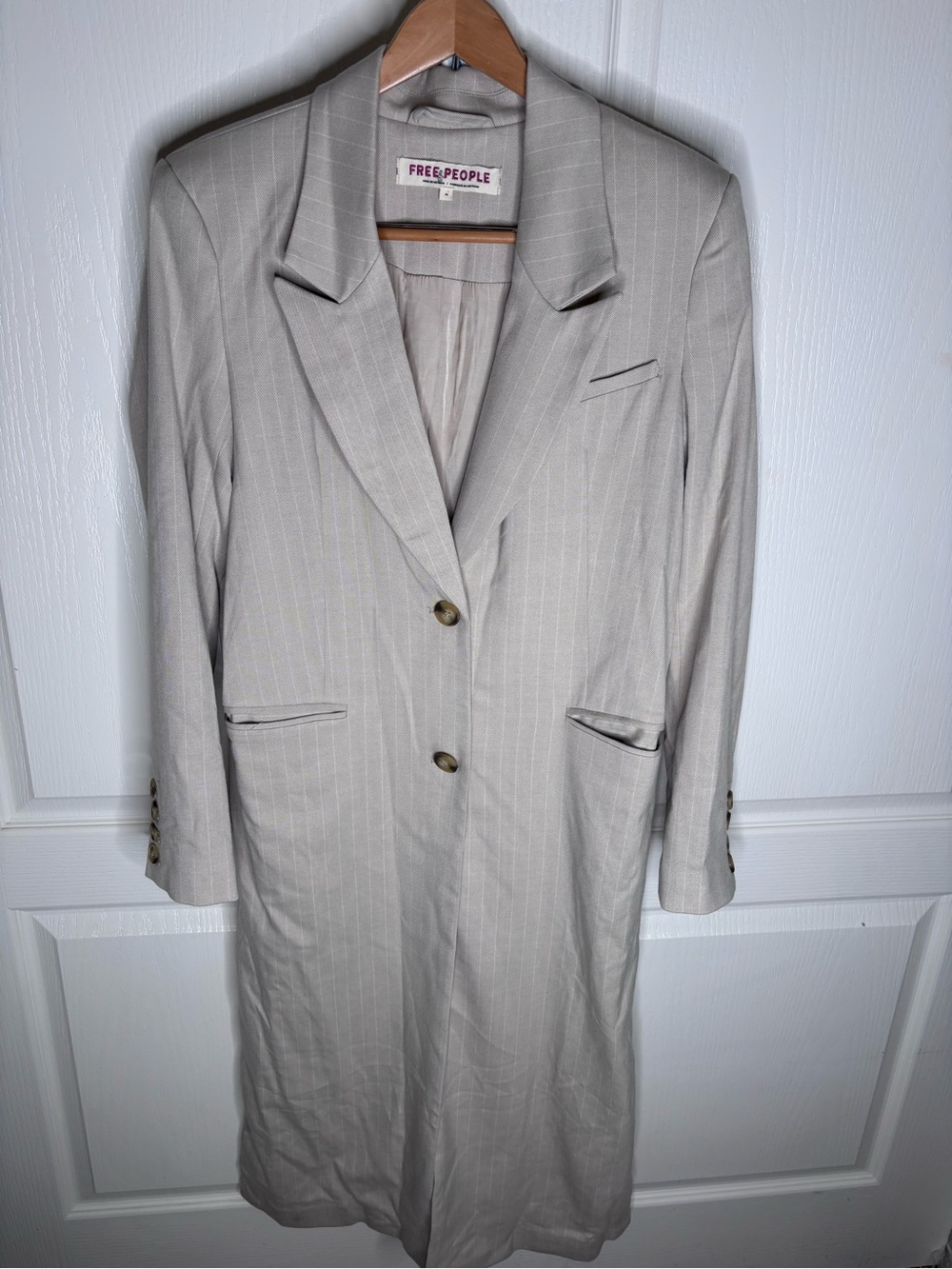 Free People Hailey Duster Long Trench Blazer in Beige Women Size M